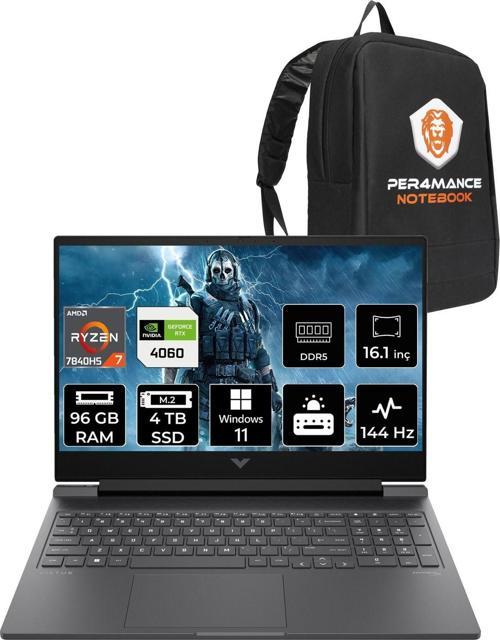 Victus 16 R7 7840Hs 96Gb Ram 4Tb Ssd Rtx4060/8Gb 165Hz 16.1'' Fhd W11H Gaming Laptop & Per4 Çanta