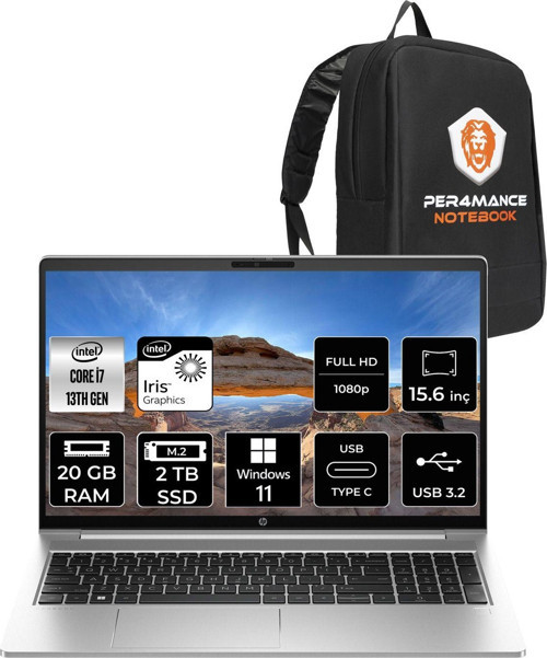 Probook 450 G10 İ7 1355U 20Gb Ram 2Tb Ssd 15.6'' Fhd W11Pro Dizüstü Bilgisayar & Per4 Çanta