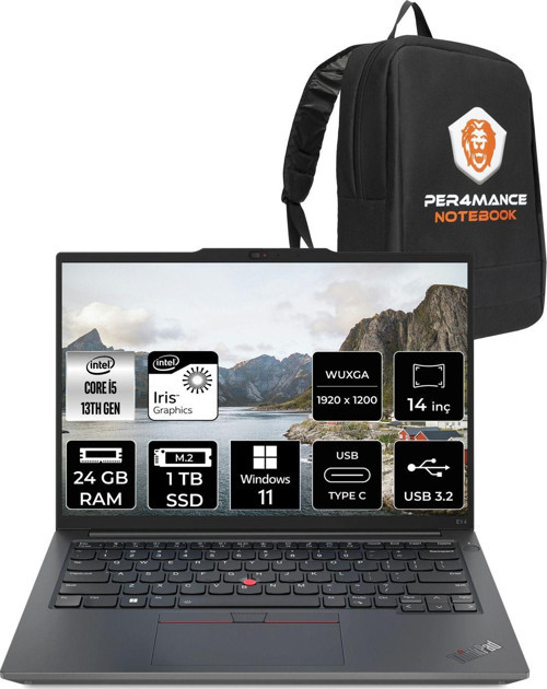 Thinkpad E14 G5 İ5 1335U 24Gb 1Tb Ssd Wuxga 14'' W11Home Dizüstü Bilgisayar & Per4 Çanta