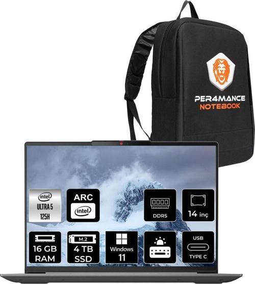 Ideapad Slim 5 Ultra 5 125H 16Gb 4Tb Ssd Wuxga Oled 400Nits 14'' W11H Dizüstü & Per4 Çanta