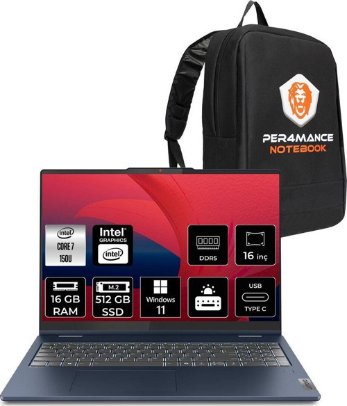 Ideapad 5 Core 7 150U 16Gb 512Gb Ssd Wuxga Ips 16'' W11P 2'Si 1 Arada Dokunmatik & Per4 Çanta