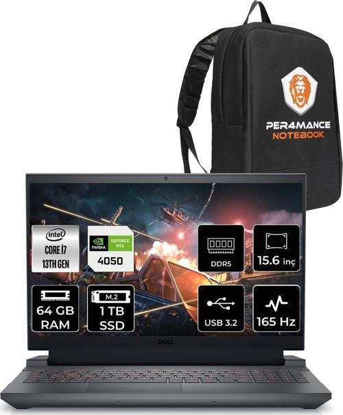 G15 5530 İ7 13650Hx 64Gb 1Tb Ssd Rtx4050/6Gb 140W 165Hz 15.6'' Fhd Fdos Gaming Laptop & Per4
