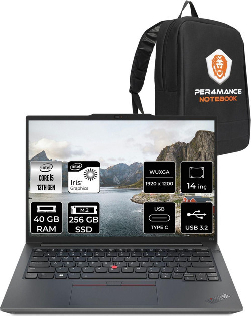 Thinkpad E14 G5 İ5 1335U 40Gb 256Gb Ssd Wuxga 14'' Fdos Dizüstü Bilgisayar & Per4 Çanta