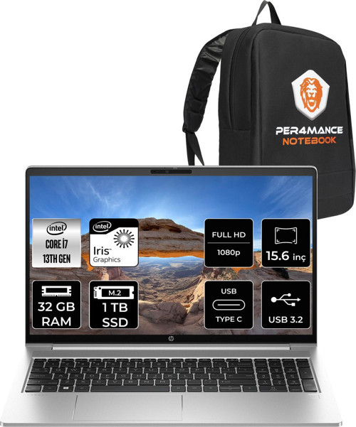 Probook 450 G10 İ7 1355U 32Gb Ram 1Tb Ssd 15.6'' Fhd Fdos Dizüstü Bilgisayar & Per4 Çanta