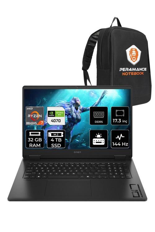 Omen 17 R7 8845Hs 32Gb Ram 4Tb Ssd Rtx4070/8Gb 144Hz 17.3'' Fhd Fdos Gaming Laptop & Per4 Çanta