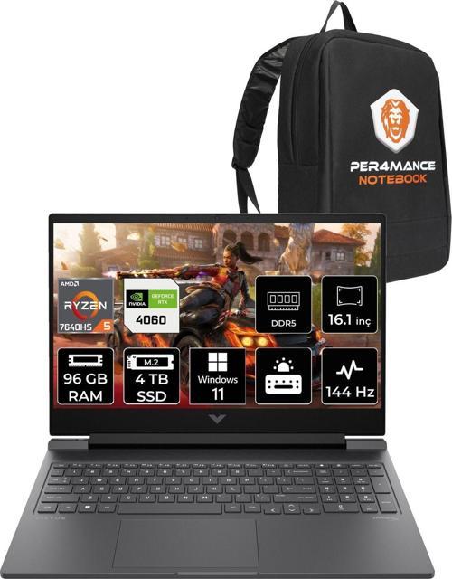 Victus 16 R5 7640Hs 96Gb Ram 4Tb Ssd Rtx4060/8Gb 144Hz 16.1'' Fhd W11P Gaming Laptop & Per4 Çanta