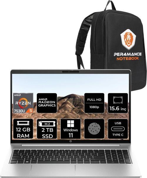 Probook 455 G10 R5 7530U 12Gb Ram 2Tb Ssd 15.6'' Fhd W11Pro Dizüstü Bilgisayar & Per4 Çanta
