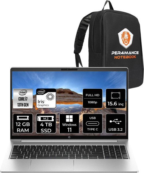 Probook 450 G10 İ7 1355U 12Gb Ram 4Tb Ssd 15.6'' Fhd W11Home Dizüstü Bilgisayar & Per4 Çanta