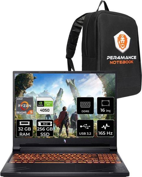 Nitro V 16 R5 8645Hs 32Gb 256Gb Ssd Rtx4050/6Gb 85W 16'' Wuxga 165Hz Fdos Gaming Laptop & Çanta