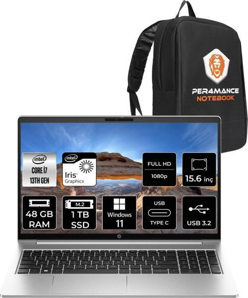 Probook 450 G10 İ7 1355U 48Gb Ram 1Tb Ssd 15.6'' Fhd W11Pro Dizüstü Bilgisayar & Per4 Çanta