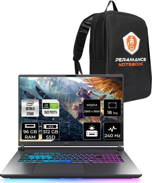 Rog Strix G18 Ultra 9 275Hx 96Gb 512Gb Ssd Rtx5070Ti/12Gb 140W 240Hz 18'' 2.5K Fdos Gaming Lapt