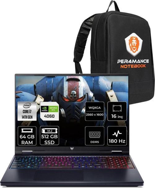 Predator Helios Neo 16 İ7 14650Hx 64Gb 512Gb Ssd Rtx4060/8Gb 140W 16'' Wqxga Fdos Gaming Laptop
