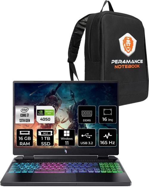 Nitro 16 İ7-13620H 16Gb 1Tb Ssd Rtx4050/6Gb 140W 16'' 165Hz Wuxga W11P Gaming Laptop & Çanta