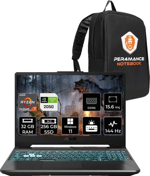 Tuf Gaming A15 R7 7435Hs 32Gb 256Gb Ssd Rtx2050/4Gb 70W 144Hz 15.6" Fhd W11H Fa506Nfr & Per4 Ça