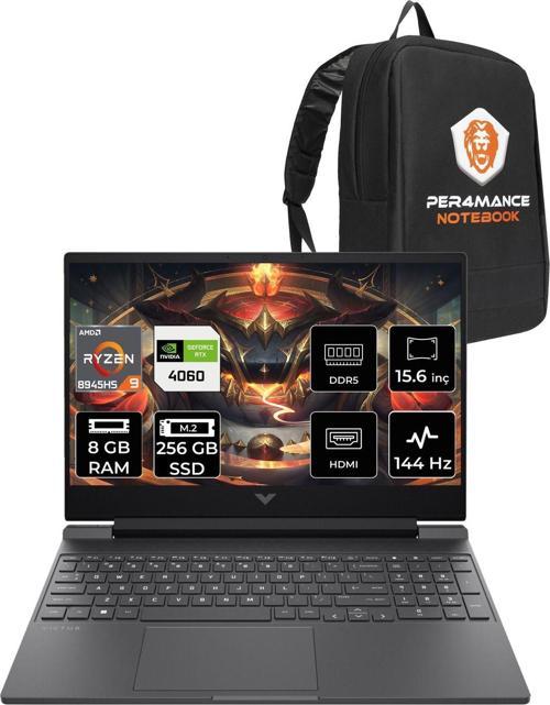 Victus 15 R9 8945Hs 8Gb Ram 256Gb Ssd Rtx4060/8Gb 144Hz 15.6'' Fhd Fdos Gaming Laptop & Per4 Çan
