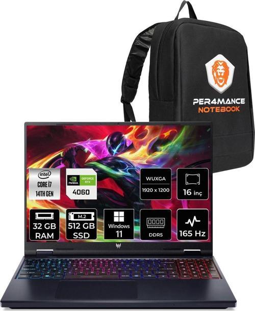 Predator Helios Neo 16 İ7 14650Hx 32Gb 512Gb Ssd Rtx4060/8Gb 140W 16'' Wuxga W11P Gaming Laptop