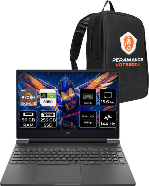 Victus 15 R5 8645Hs 96Gb Ram 256Gb Ssd Rtx3050/6Gb 144Hz 15.6'' Fhd Fdos Gaming Laptop & Çanta
