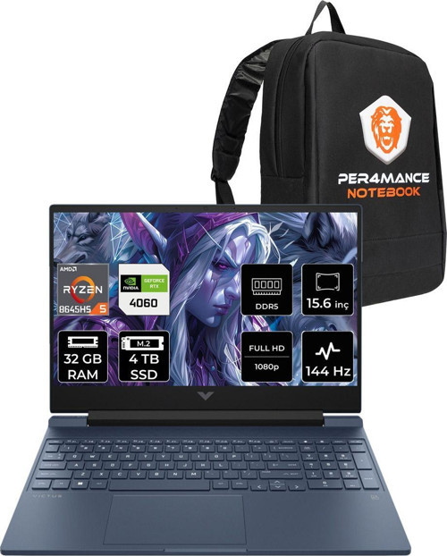 Victus 15 R5 8645Hs 32Gb Ram 4Tb Ssd Rtx4060/8Gb 144Hz 15.6'' Fhd Fdos Gaming Laptop & Çanta