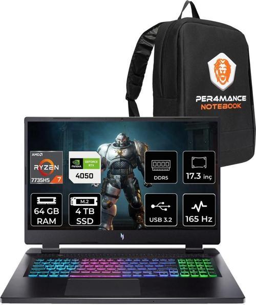 Nitro 17 R7 7735Hs 64Gb 4Tb Ssd Rtx4050/6Gb 140W 17.3'' Fhd 165Hz Fdos Gaming Laptop & Çanta