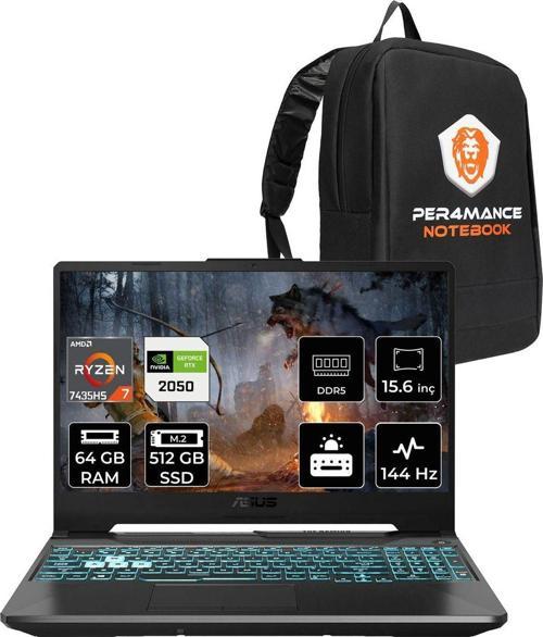 Tuf Gaming A15 R7 7435Hs 64Gb 512Gb Ssd Rtx2050/4Gb 70W 144Hz 15.6" Fhd Fdos Fa506Nfr & Per4 Ça
