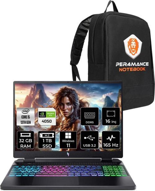 Nitro 16 İ5-13420H 32Gb 1Tb Ssd Rtx4050/6Gb 140W 16'' 165Hz Wuxga W11H Gaming Laptop & Çanta