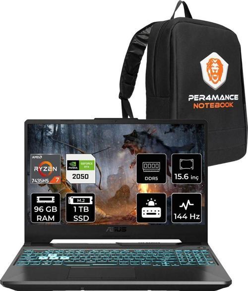 Tuf Gaming A15 R7 7435Hs 96Gb 1Tb Ssd Rtx2050/4Gb 70W 144Hz 15.6" Fhd Fdos Fa506Nfr & Per4 Ça