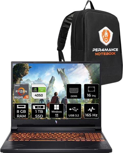 Nitro V 16 R5 8645Hs 8Gb 1Tb Ssd Rtx4050/6Gb 85W 16'' Wuxga 165Hz W11H Gaming Laptop & Çanta