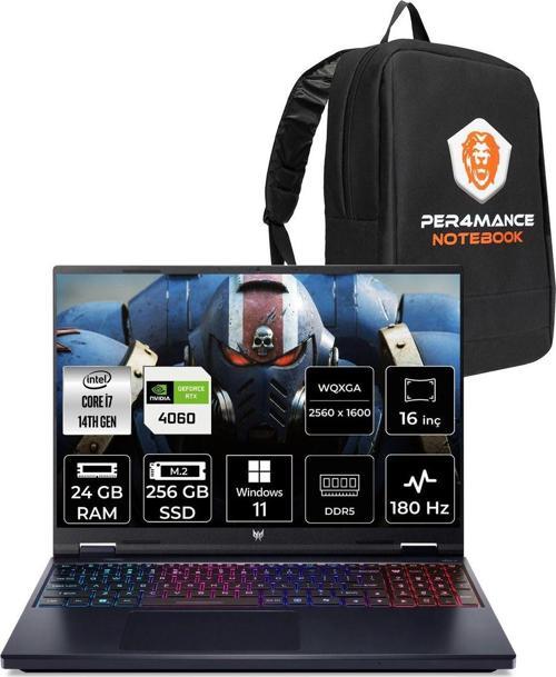 Predator Helios Neo 16 İ7 14650Hx 24Gb 256Gb Ssd Rtx4060/8Gb 140W 16'' Wqxga W11H Gaming Laptop
