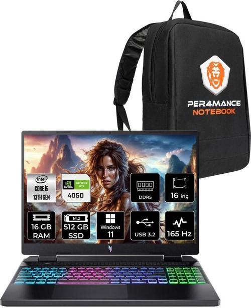 Nitro 16 İ5-13420H 16Gb 512Gb Ssd Rtx4050/6Gb 140W 16'' 165Hz Wuxga W11H Gaming Laptop & Çanta