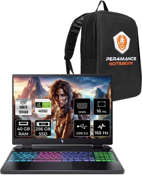 Nitro 16 İ5-13420H 40Gb 256Gb Ssd Rtx4050/6Gb 140W 16'' 165Hz Wuxga Fdos Gaming Laptop & Çanta