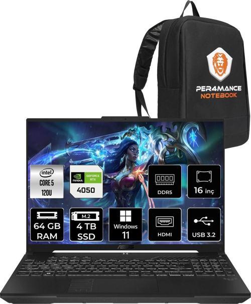 Tuf Gaming F16 Core 5 210H 64Gb 4Tb Ssd Rtx4050/6Gb 140W Wuxga 16" W11P Lp029 & Per4 Çanta