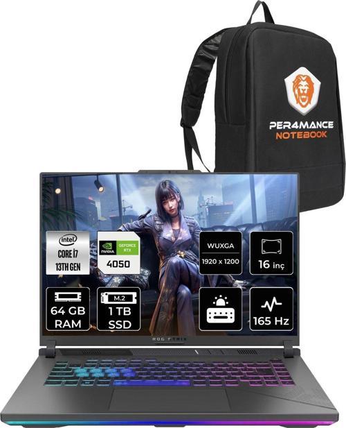 Rog Strix G16 İ7-13650Hx 64Gb 1Tb Ssd Rtx4050/6Gb 140W 165Hz 16" Wuxga Fdos N3194 & Per4 Çanta