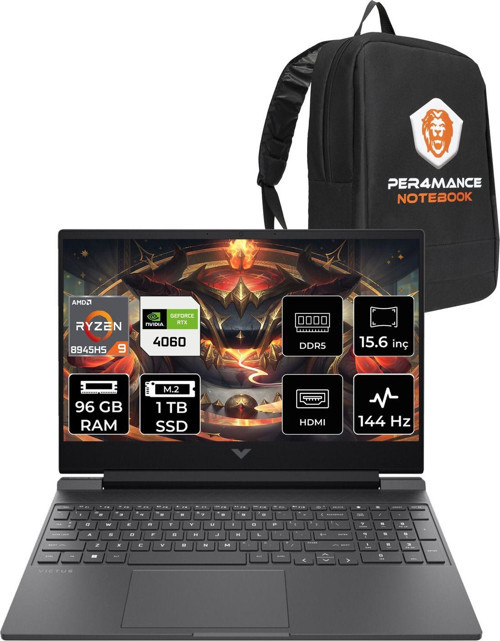 Victus 15 R9 8945Hs 96Gb Ram 1Tb Ssd Rtx4060/8Gb 144Hz 15.6'' Fhd Fdos Gaming Laptop & Per4 Çan