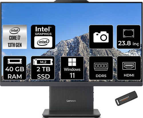 Ideacentre 24Irh9 İ7 13620H 40Gb Ddr5 2Tb Ssd 23.8" Fhd Ips W11P Siyah All İn One Pc & Per4