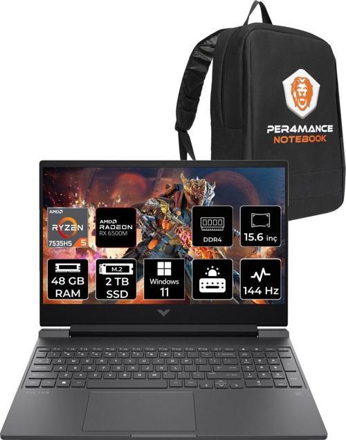 Victus 15 R5 7535Hs 48Gb 2Tb Ssd Rx6550M/4Gb 144Hz 15.6'' Fhd W11H Gaming Laptop & Per4 Çanta