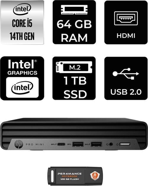 Pro Mini 400 G9 İ5 14500T 64Gb 1Tb Ssd W11P Mini Masaüstü Bilgisayar & Per4 Usb Bellek