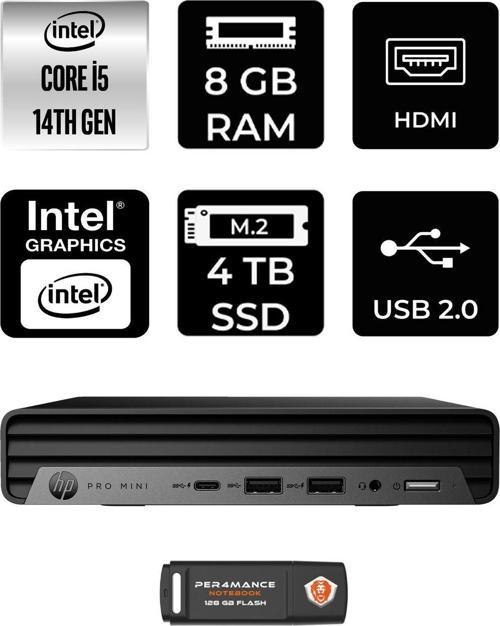 Pro Mini 400 G9 İ5 14500T 8Gb 4Tb Ssd W11H Mini Masaüstü Bilgisayar & Per4 Usb Bellek