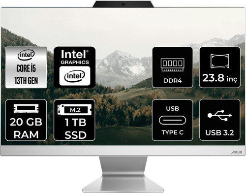 A3402 İ5 1335U 20Gb 1Tb Ssd 23.8" Fhd Fdos All In One Bilgisayar & Per4 Bellek