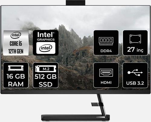 Ideacentre 27Iap7 İ5 12450H 16Gb 512Gb Ssd 27" Fhd Fdos All In One Bilgisayar & Per4 Bellek