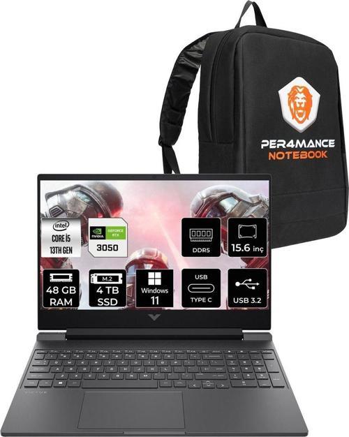 Victus 15 İ5-13420H 48Gb Ram 4Tb Ssd Rtx3050/6Gb 144Hz 15.6'' Fhd W11P Gaming Laptop & Per4 Çanta