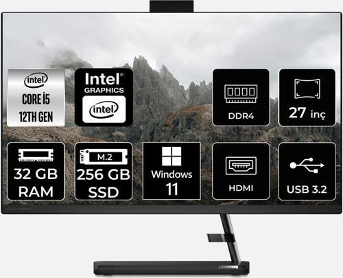 Ideacentre 27Iap7 İ5 12450H 32Gb 256Gb Ssd 27" Fhd W11H All In One Bilgisayar & Per4 Bellek