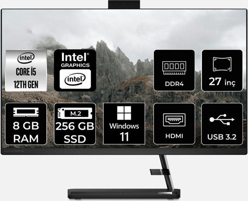 Ideacentre 27Iap7 İ5 12450H 8Gb 256Gb Ssd 27" Fhd W11P All In One Bilgisayar & Per4 Bellek