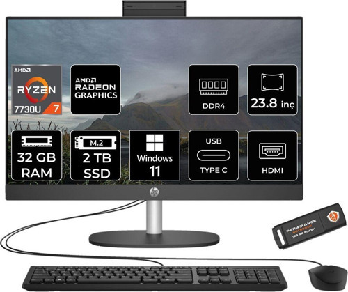 Proone 245 G10 R7 7730U 32Gb 2Tb Ssd 23.8" Full Hd Ips W11H All In One Pc Siyah & Per4 Bellek