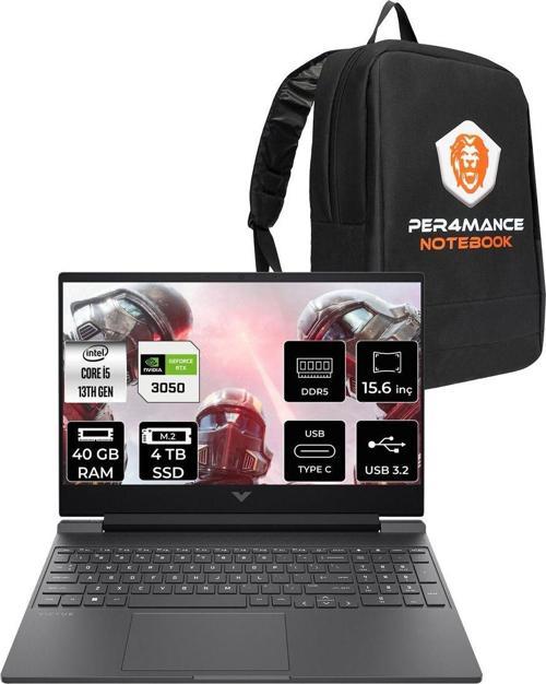 Victus 15 İ5-13420H 40Gb Ram 4Tb Ssd Rtx3050/6Gb 144Hz 15.6'' Fhd Fdos Gaming Laptop & Per4 Çanta
