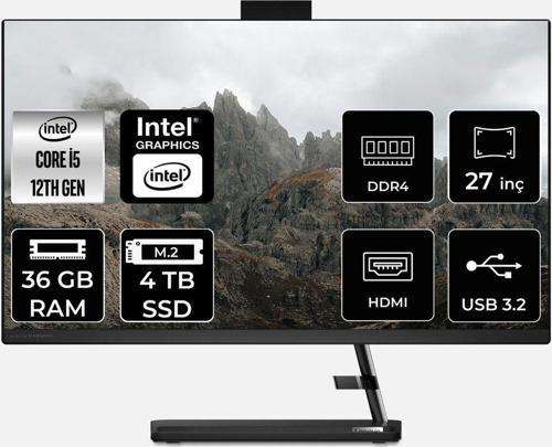 Ideacentre 27Iap7 İ5 12450H 36Gb 4Tb Ssd 27" Fhd Fdos All In One Bilgisayar & Per4 Bellek