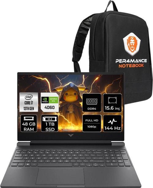 Victus 15 İ7-13620H 48Gb 1Tb Ssd Rtx4060/8Gb 144Hz 15.6'' Fhd Fdos Gaming Laptop & Per4 Çanta