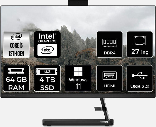 Ideacentre 27Iap7 İ5 12450H 64Gb 4Tb Ssd 27" Fhd W11H All In One Bilgisayar & Per4 Bellek