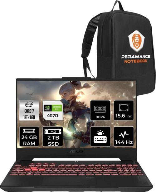 Tuf Gaming F15 İ7 12700H 24Gb 2Tb Ssd Rtx4070/8Gb 15.6" Fhd 144Hz Fdos Lp050 & Per4 Çanta