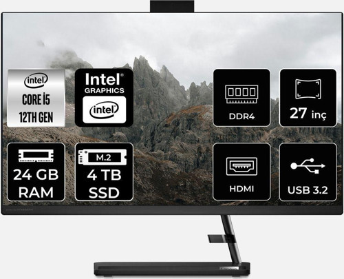 Ideacentre 27Iap7 İ5 12450H 24Gb 4Tb Ssd 27" Fhd Fdos All In One Bilgisayar & Per4 Bellek