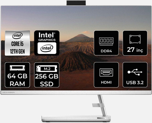 Ideacentre İ5 12450H 64Gb 256Gb Ssd 27" Fhd Fdos 27Iap7 All In One Bilgisayar & Per4 Bellek